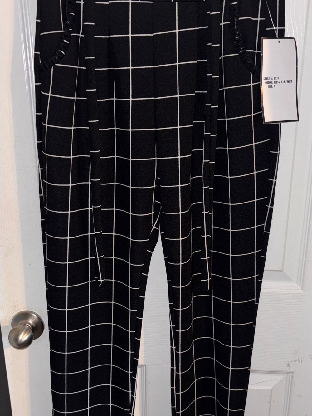 Black Windowpane Pattern High-Rise Tapered Pants